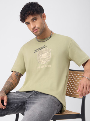 The Souled Store Graphic Print Men Round Neck Green T-Shirt