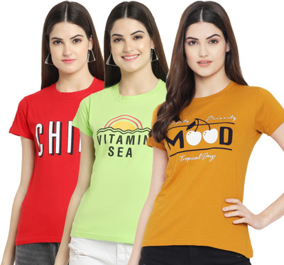 GLOBAL NOMAD Graphic Print Women Round Neck Multicolor T-Shirt