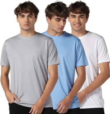 pattern Solid Men Round Neck Grey, Light Blue, White T-Shirt