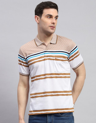 MONTE CARLO Striped Men Polo Neck Pink T-Shirt