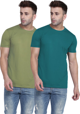 TQH Solid Men Round Neck Light Green, Blue T-Shirt