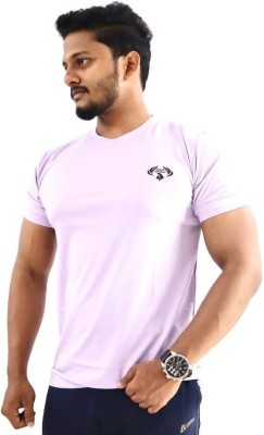 EAGLE ESSENCE Solid Men Round Neck Purple T-Shirt