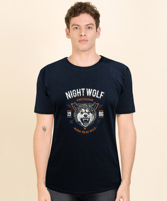 Fasionica Typography Men Round Neck Navy Blue T-Shirt