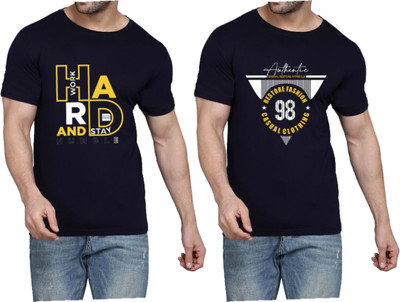 WOOSTRO Graphic Print Men Round Neck Black, Navy Blue T-Shirt