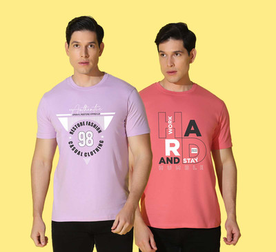 WOOSTRO Printed Men Round Neck Purple, Pink T-Shirt