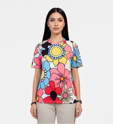 Nw Naughty Wish Printed Women Round Neck Pink T-Shirt