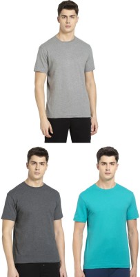 JOCKEY Solid Men Round Neck Grey, Light Blue T-Shirt