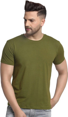 ALFA Solid Men Round Neck Green T-Shirt