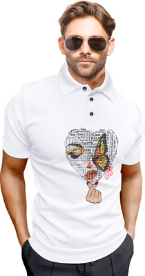 dhaari by unique creation Printed Men Polo Neck White T-Shirt