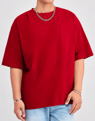 FURRR Solid Men Round Neck Red T-Shirt