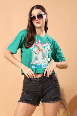 CORSICA Graphic Print Women Round Neck Green T-Shirt