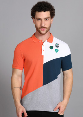United Colors of Benetton Colorblock Men Polo Neck Orange T-Shirt