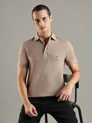 TOMMY HILFIGER Solid Men Polo Neck Beige T-Shirt