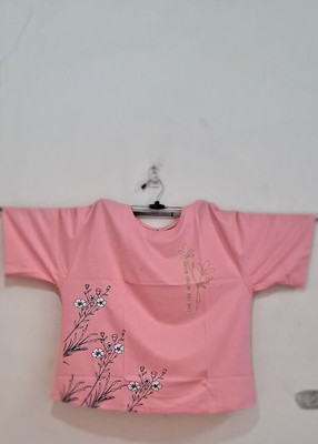 SHREE MADHAVFASHION Floral Print, Printed Women Round Neck Pink T-Shirt