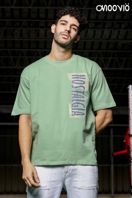 Moovio Printed, Typography Men Round Neck Light Green T-Shirt