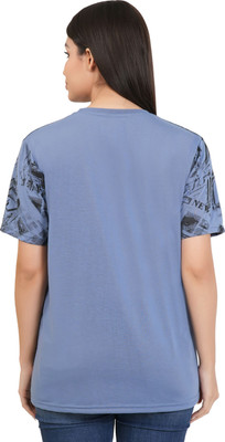 SHAUN Self Design Women Round Neck Blue T-Shirt