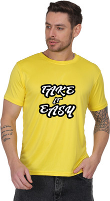 Fabrio Printed Men Round Neck Yellow T-Shirt