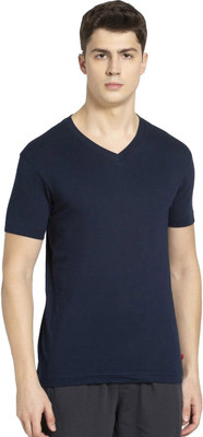JOCKEY Solid Men V Neck Dark Blue T-Shirt