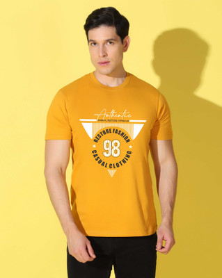 WOOSTRO Graphic Print Men Round Neck Yellow, White T-Shirt