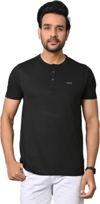 Arbour Solid Men Henley Neck Black T-Shirt