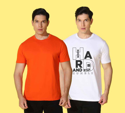WOOSTRO Printed, Solid Men Round Neck Multicolor T-Shirt