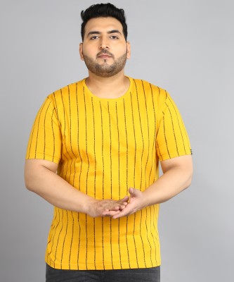 Urbano Plus Striped Men Round Neck Yellow T-Shirt