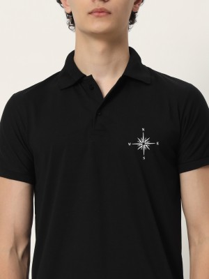 UJN Graphic Print Men Polo Neck Black T-Shirt