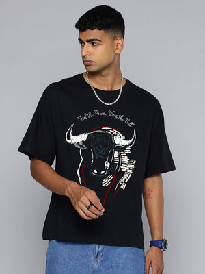 Moda Rapido Graphic Print Men Round Neck Black T-Shirt