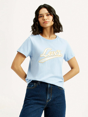 LEVI'S Graphic Print Women Round Neck Light Blue T-Shirt