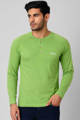 Pride Fashion House Solid Men Henley Neck Green T-Shirt