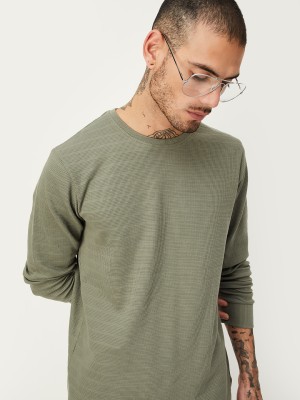 MAX Self Design Men Round Neck Green T-Shirt
