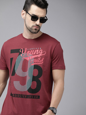 Roadster Typography Men Round Neck Red T-Shirt