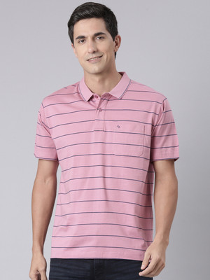 Classic Polo Striped Men Polo Neck Pink T-Shirt