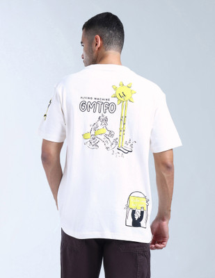 FLYING MACHINE Graphic Print Men Round Neck White T-Shirt