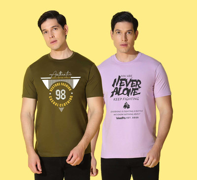 WOOSTRO Printed Men Round Neck Multicolor T-Shirt