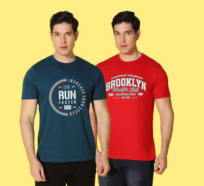 WOOSTRO Printed Men Round Neck Multicolor T-Shirt