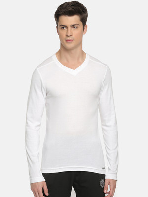 Macroman M-Series Solid Men V Neck White T-Shirt