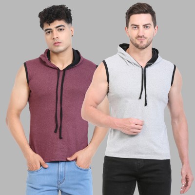 MYO Solid Men Hooded Neck Multicolor T-Shirt