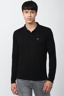 PETER ENGLAND Solid Men Polo Neck Black T-Shirt