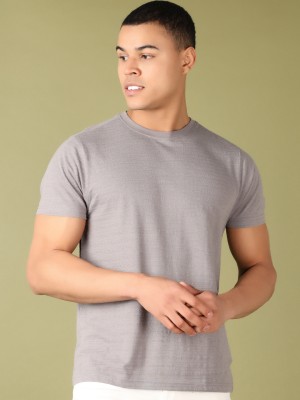 V-MART Self Design Men Round Neck Grey T-Shirt