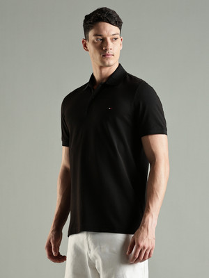 TOMMY HILFIGER Solid Men Polo Neck Black T-Shirt