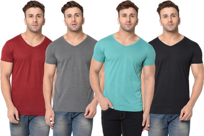 JB Jangoboy Solid Men V Neck Multicolor T-Shirt