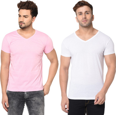 Tresna Trendy Solid Men V Neck Multicolor T-Shirt