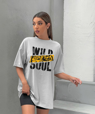 Leotude Printed Women Round Neck Grey T-Shirt