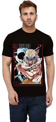 ROYALTRADERS Printed Men Round Neck Black T-Shirt