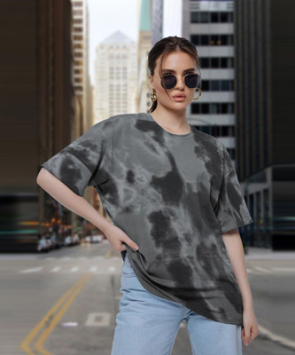 Leotude Tie & Dye Women Round Neck Grey T-Shirt