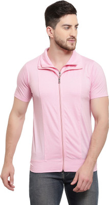 Adorbs Trend Solid Men Polo Neck Pink T-Shirt