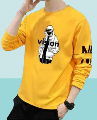 stylesmyth Printed Men Round Neck Yellow T-Shirt