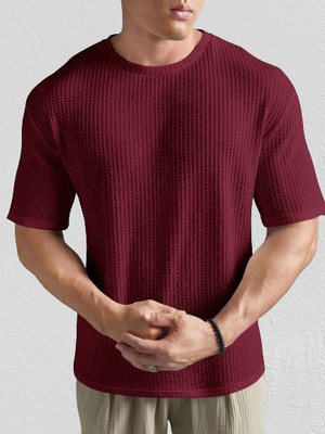 TEEMEX Solid Men Round Neck Maroon T-Shirt