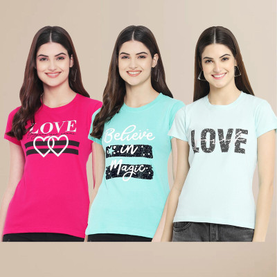 METRONAUT Printed Women Round Neck Multicolor T-Shirt